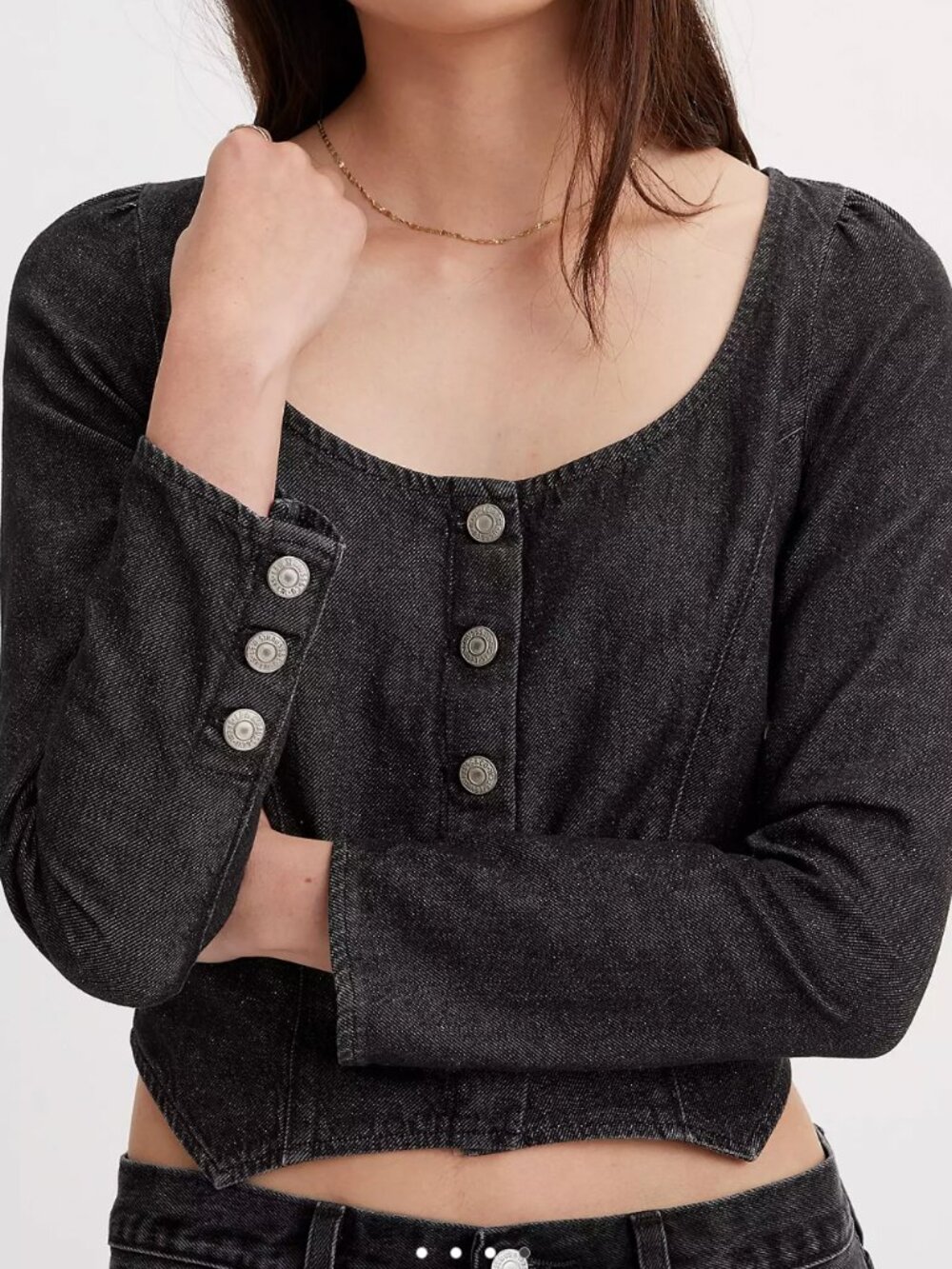 Levi’s Denim Long Sleeve Corset Top - Picture 5 of 7